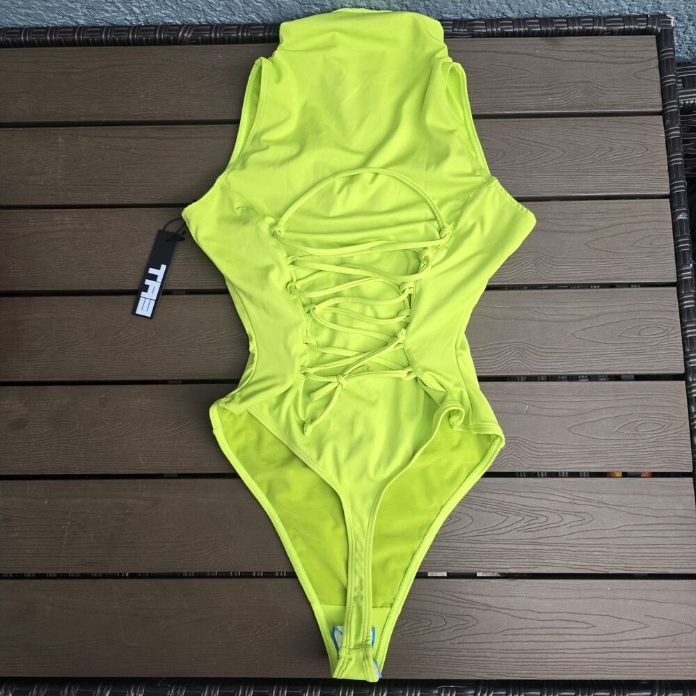 TA3 Plungey One Piece Acid Sleeveless Surfy Corset Thong Size L REG/Long NEW - Picture 3 of 4